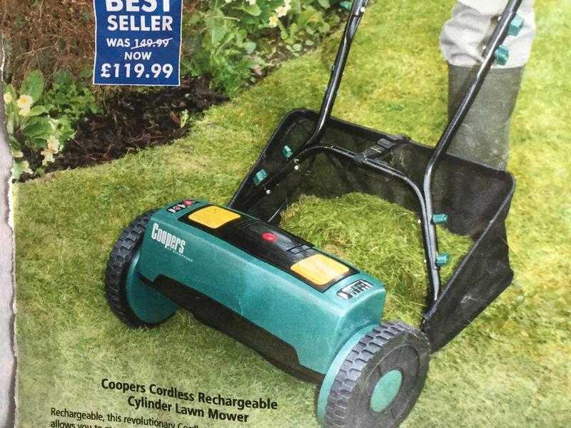 Coopers cordless rechargeable cylinder lawn mower