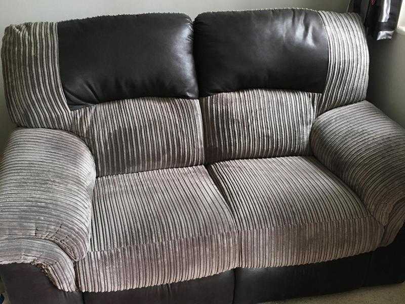 Corduroy grey two seater sofa and single chair