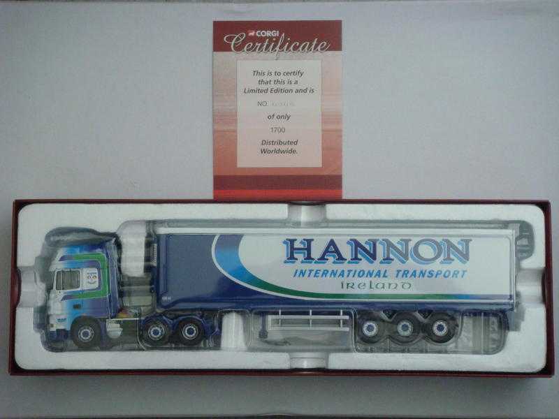 CORGI MODERN DAF XF105 with Fridge Hannon International Transport CC14107 CERTIFICATE NUMBER 0005