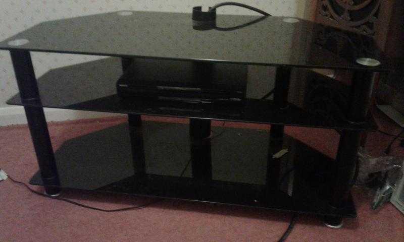 corner black glass tv stand