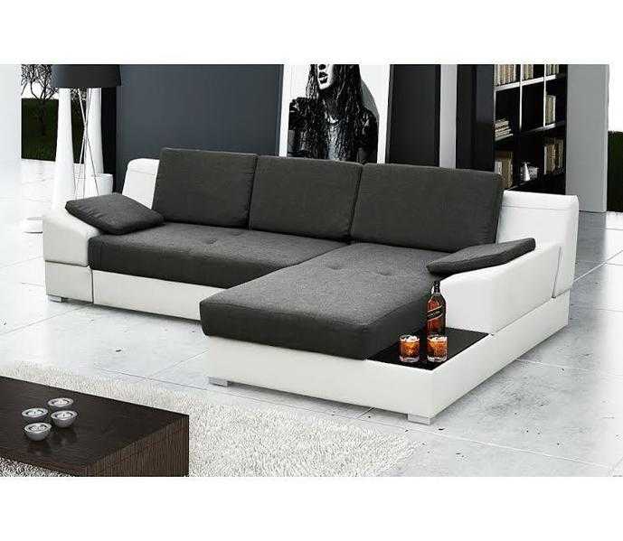 Corner Sofa Bed SYDNEYwith Glass Shelf Faux Leather Fabric Brand New