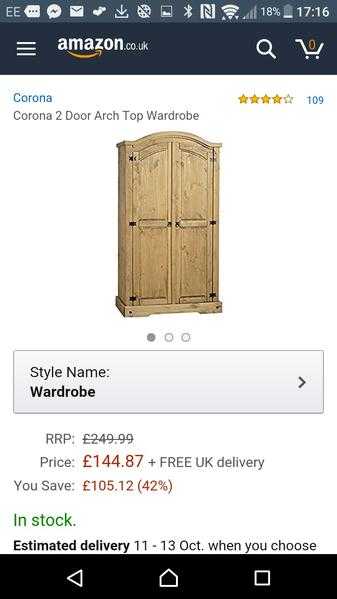 Corona Mexican pine single wardrobe