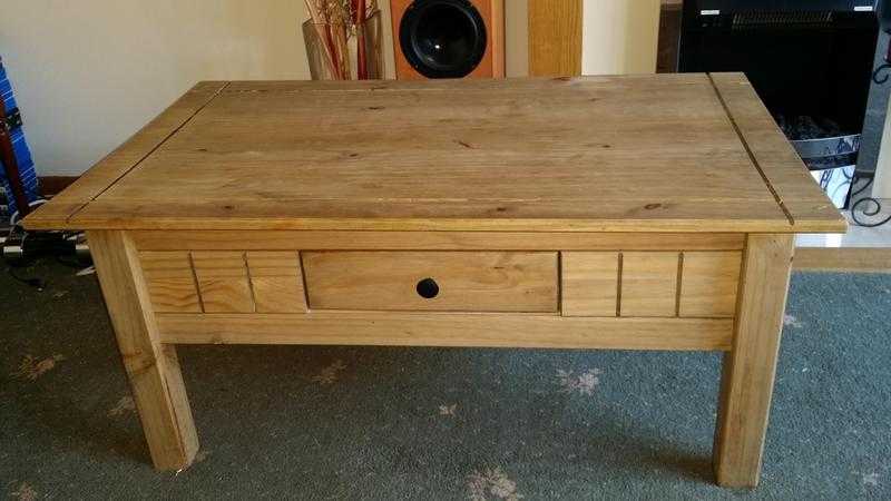 Corona Mexican Waxed Pine Coffee Table With Drawer