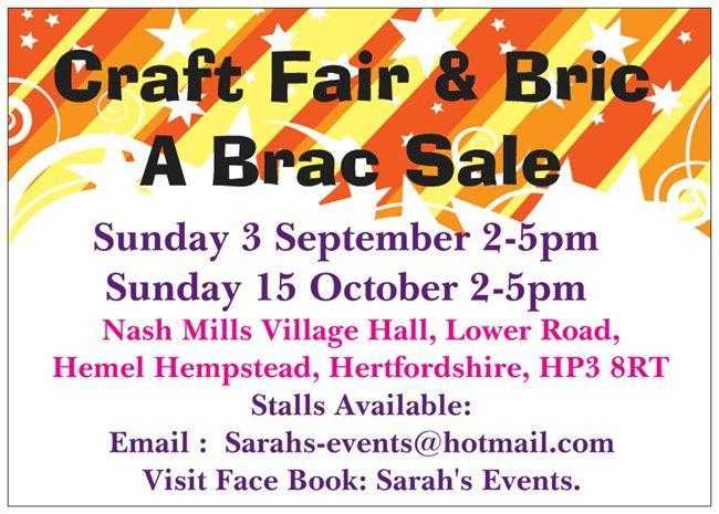 Craft Fair amp Bric a Brac Sale Sunday 3rd September 2-5pm INDOOR amp OUTDOOR SALE