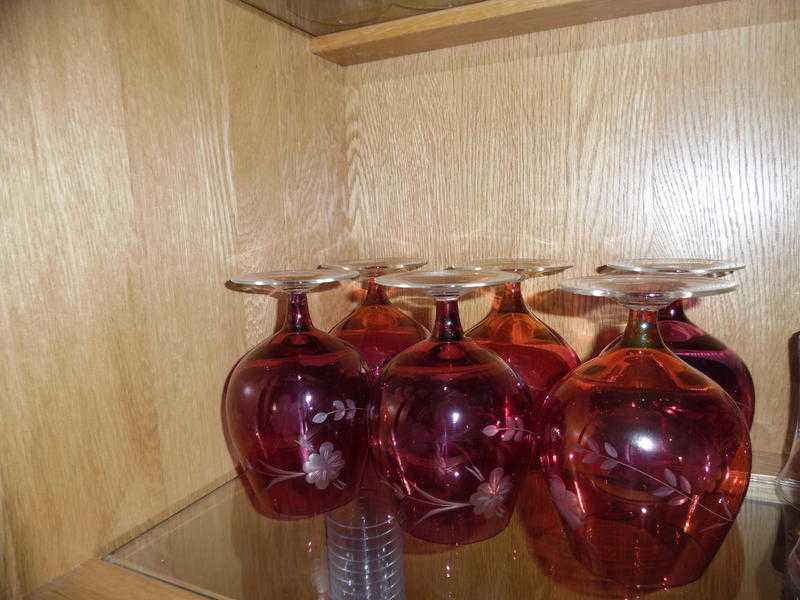 Cranberry coloured Brandy Glasses