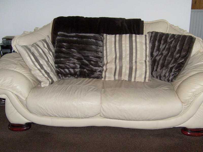 cream all leather sofa made by the pendraging factory in wales