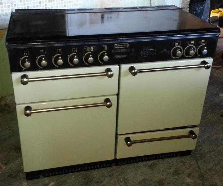 Cream and Black Rangemaster 110 Dual Fuel (Electric and Gas) Range Cooker  Oven