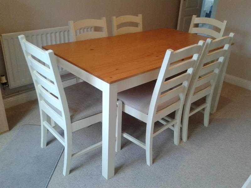 Cream and pine table and 6 chairs