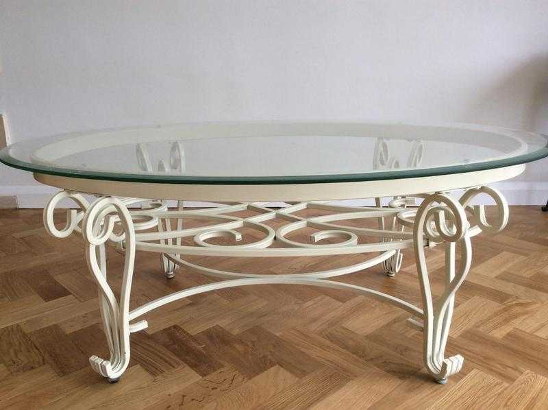 Cream coffee table with glass top