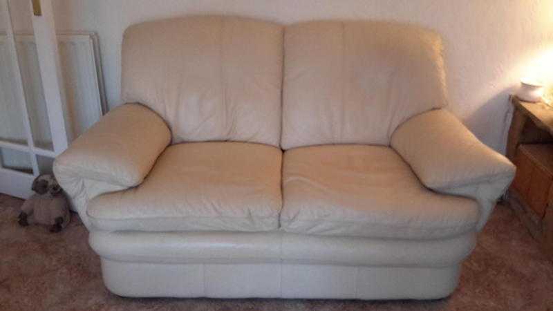 Cream Leather 2 Seater Sofa