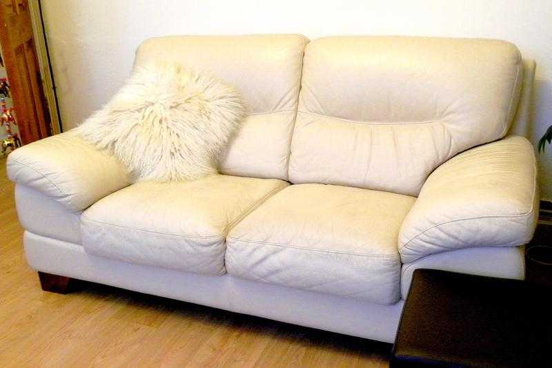 Cream leather 2-seater sofa