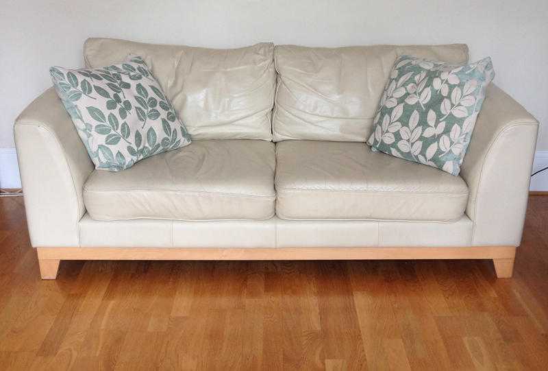 Cream leather 2 seater sofa for sale