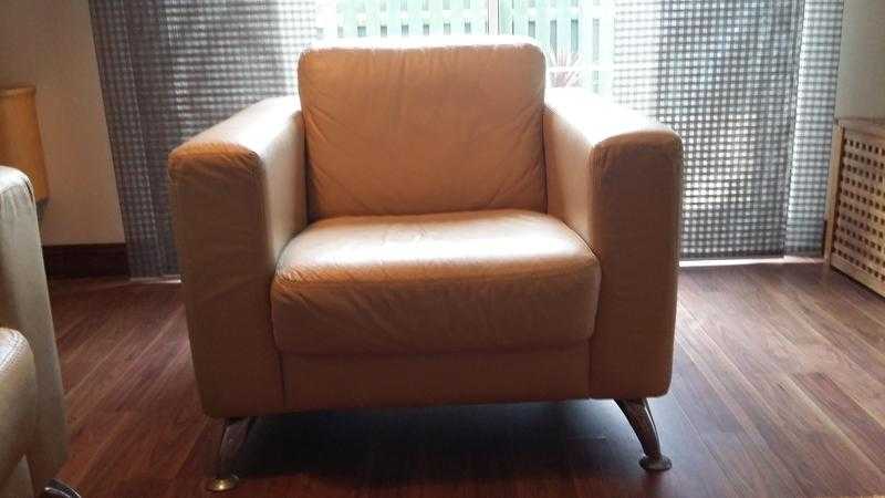 Cream leather 3 seater sofa and chair