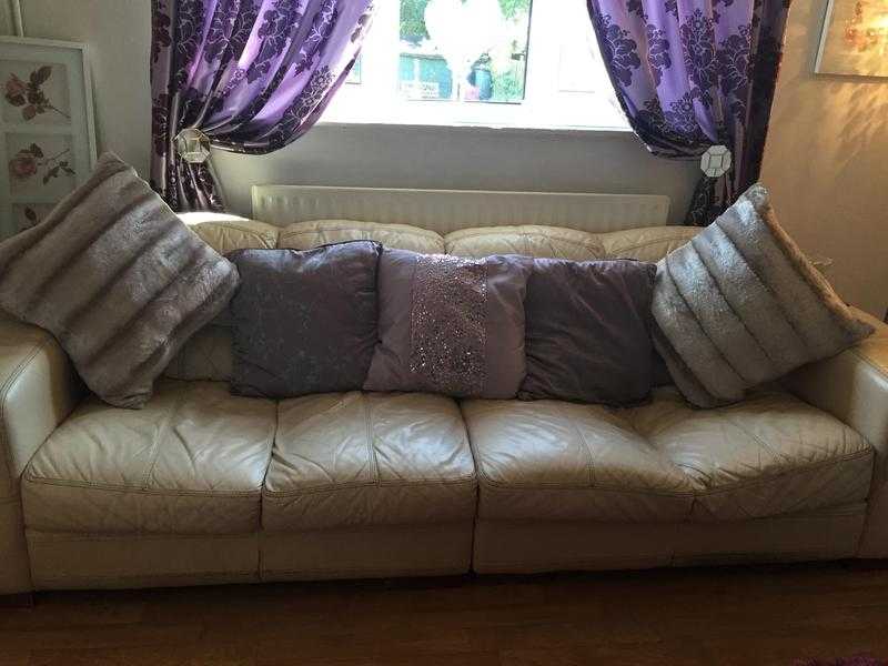 Cream leather corner sofa