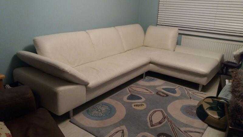 Cream leather Furniture Village corner sofa