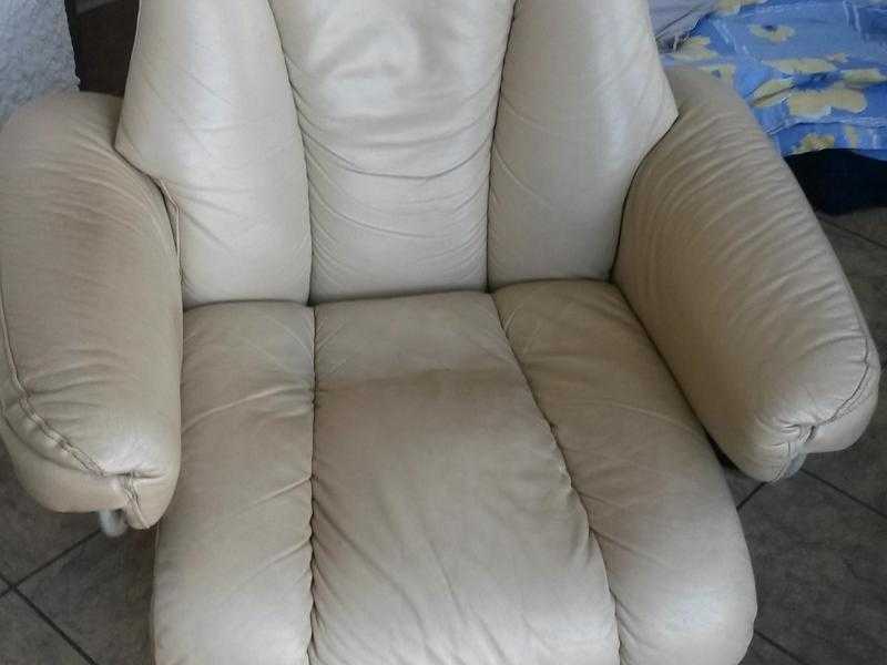 Cream leather reclining armchair with footstool like Stressless