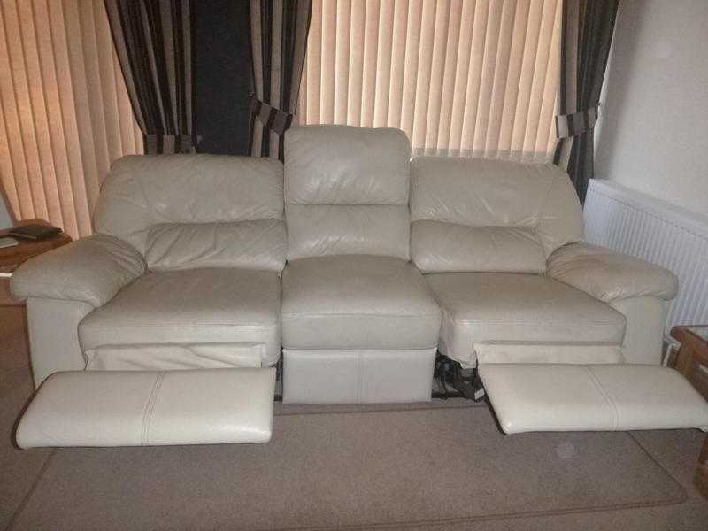 Cream leather sofa with recliner seats amp 2 matching chairs