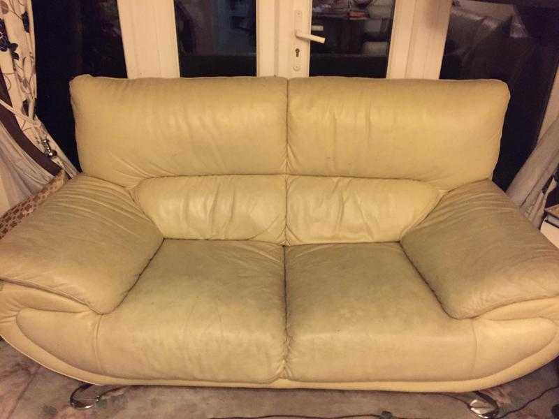 Cream leather sofas-3 seater and 2 seater