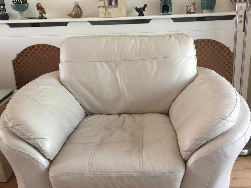 Cream Leather Sofas and Chair