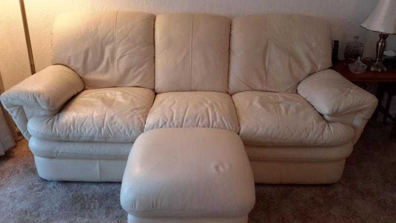 Cream Leather Sofas and Footstall