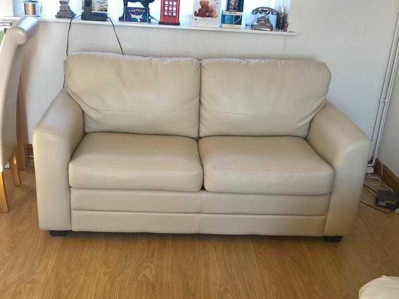 CREAM LEATHER TWO SEATER SOFABED