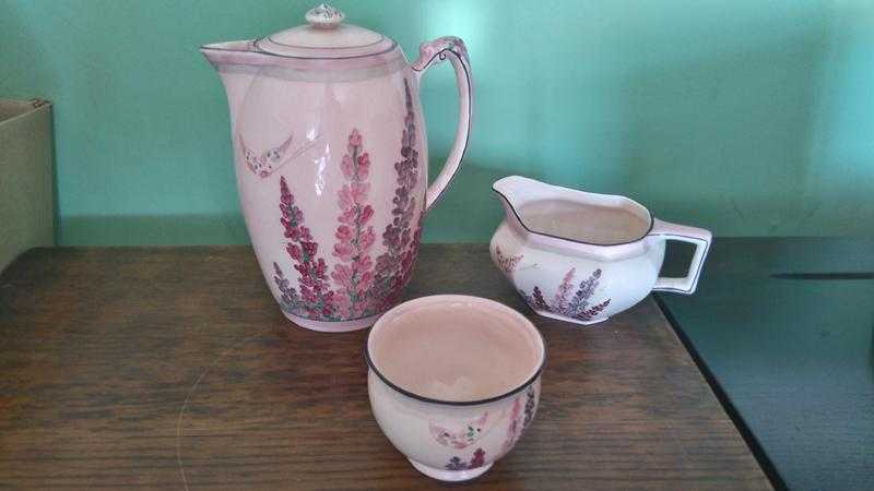 CROWN DEVON quotFIELDINGSquot COFFEE POT, MILK JUG amp SUGAR BOWL c1925 LUPINS PATTERN