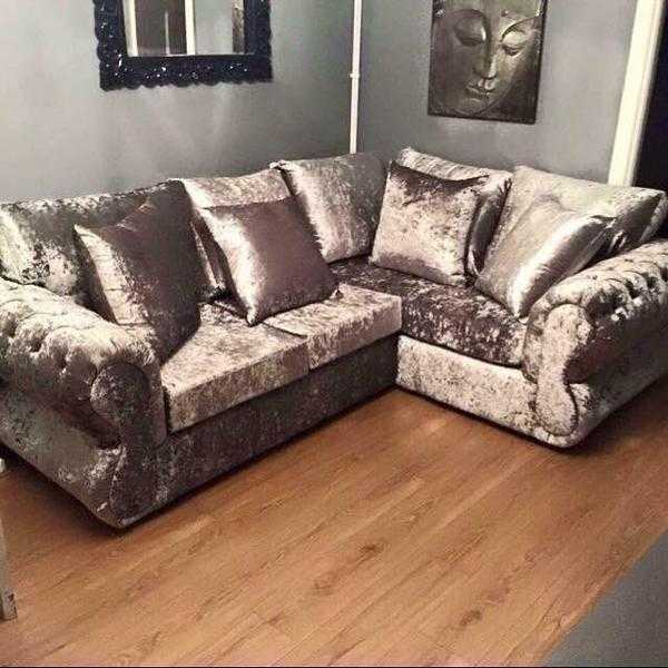 Crushed velvet corner sofas