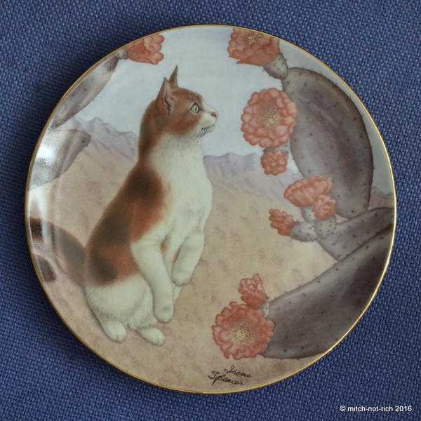 Danbury Mint Faux Paw collectable ceramic display plate Cats and Flowers collection by Irene Spencer