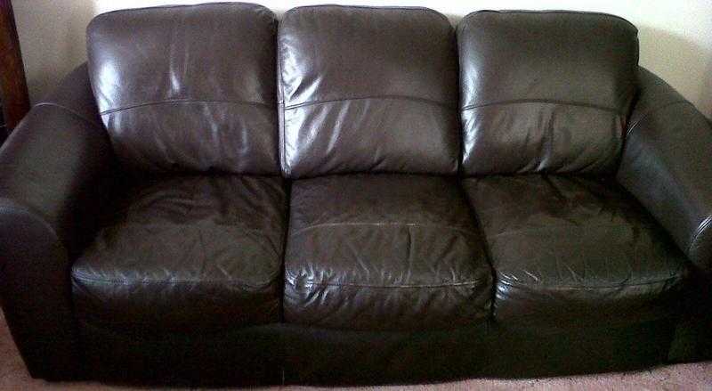 Dark Brown Leather 3 Seater Sofa