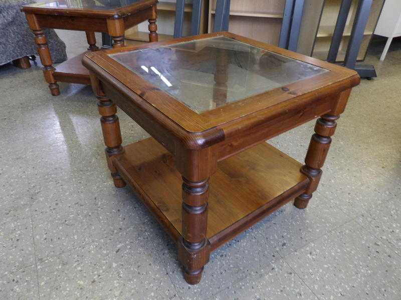 Dark Pine Square Coffee Table  Side Table With Glass Top - Local Delivery Now ONLY 19