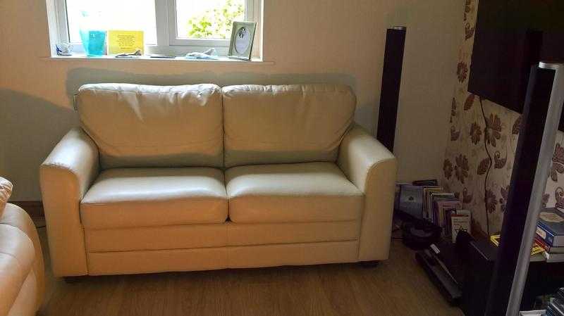 DEBENHAMS REAL LEATHER  IVORY CREAM TWO SEATER SOFA BED