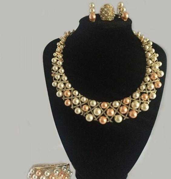 Designer Necklaces and Jewellery J0201 Pink amp White Royal Pearl Set for Women  - Jusdazzle