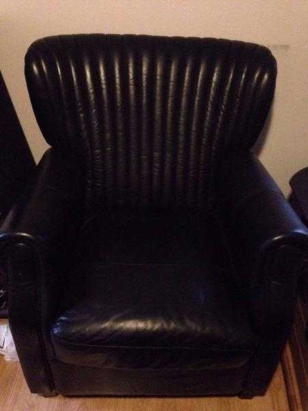 DFS-Authentic Leather Armchair and Puffee- Mint condition