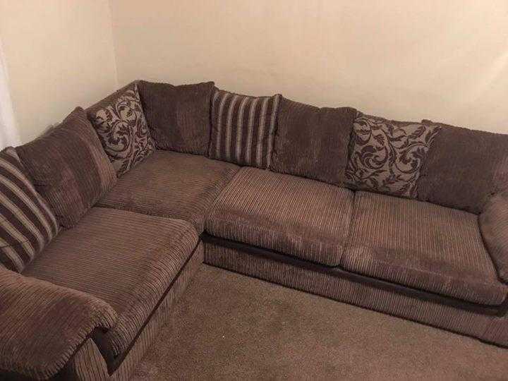 DFS Brown Corner Sofa w FREE POUFFE