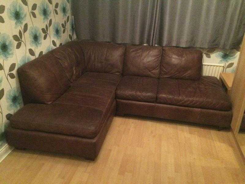 DFS Brown Leather Corner Sofa