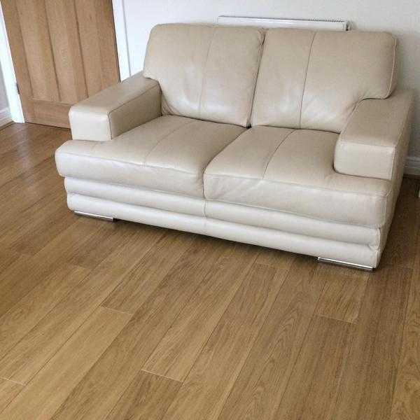 dfs cream (vanilla) leather two seater sofas x 2 (Glow range) plus matching footstool