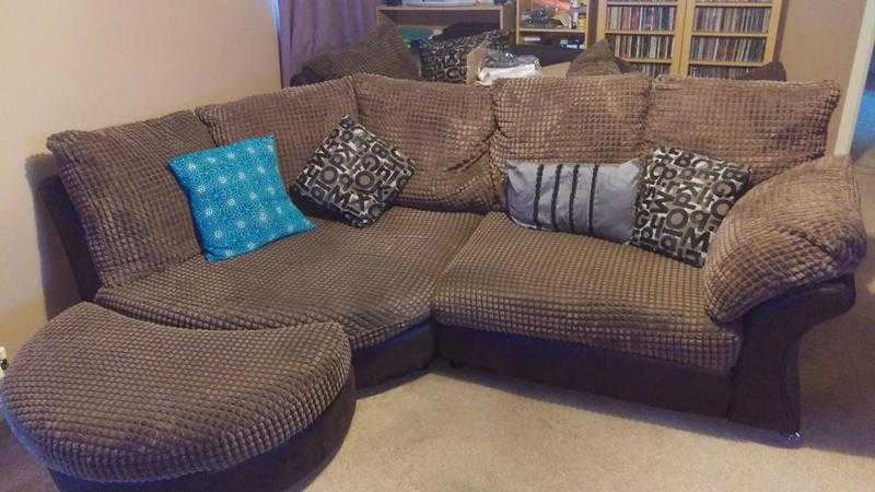 dfs embrace corner sofa and cuddle chair and 2 half moon foot stools