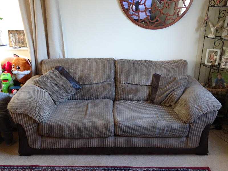 DFS three seated brown sofa, fabric with foam cushion upgrade.