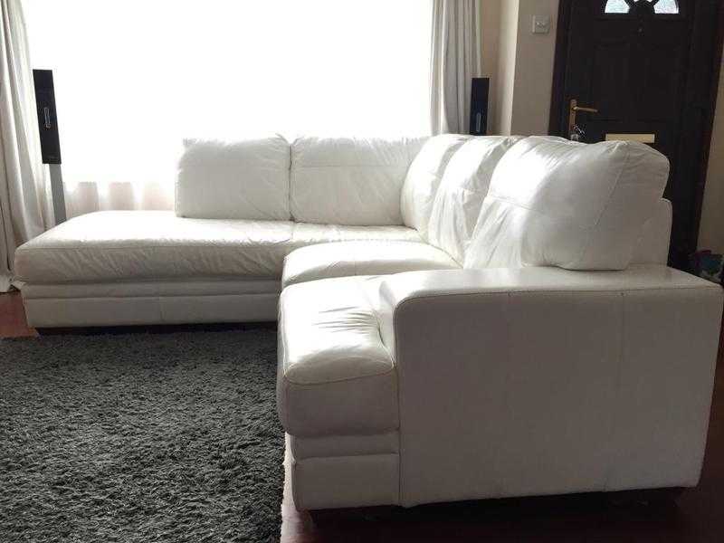 DFS White Leather Corner Sofa With Single Seater