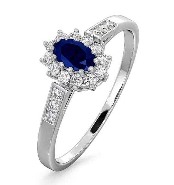 Diamond sapphire engagement ring 9k white gold size H (brand new)