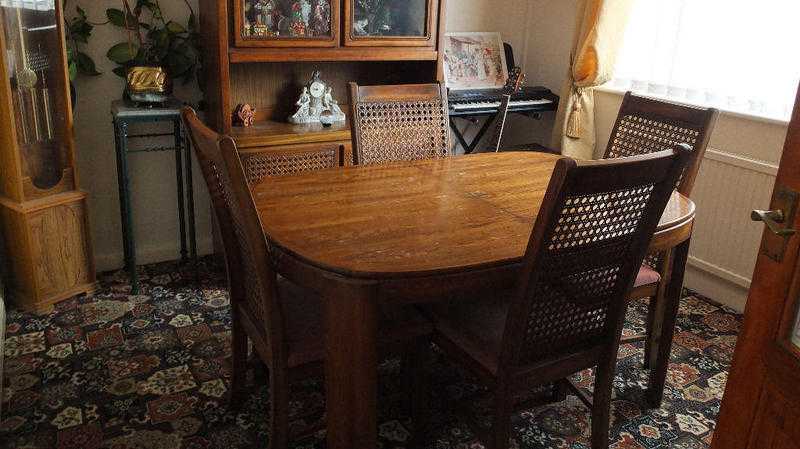 Dining table and four chairs with matching display unit