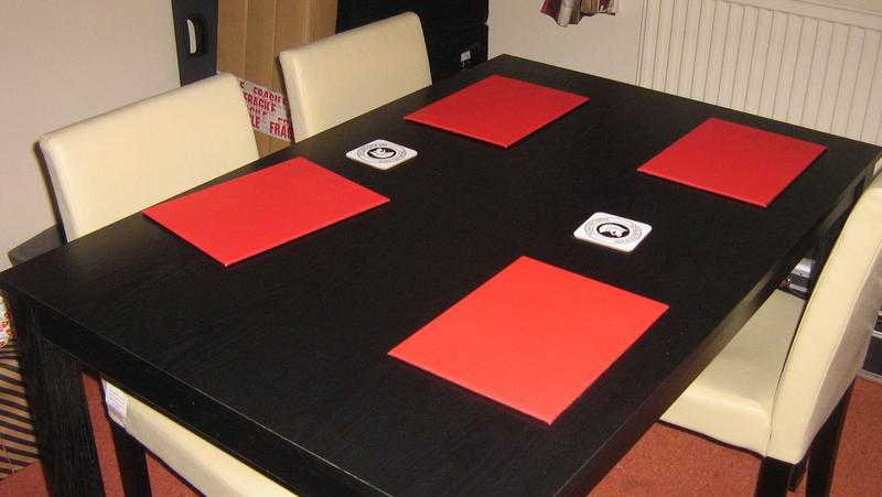 dining table black ash and 4 cream leather look chairs immaculate