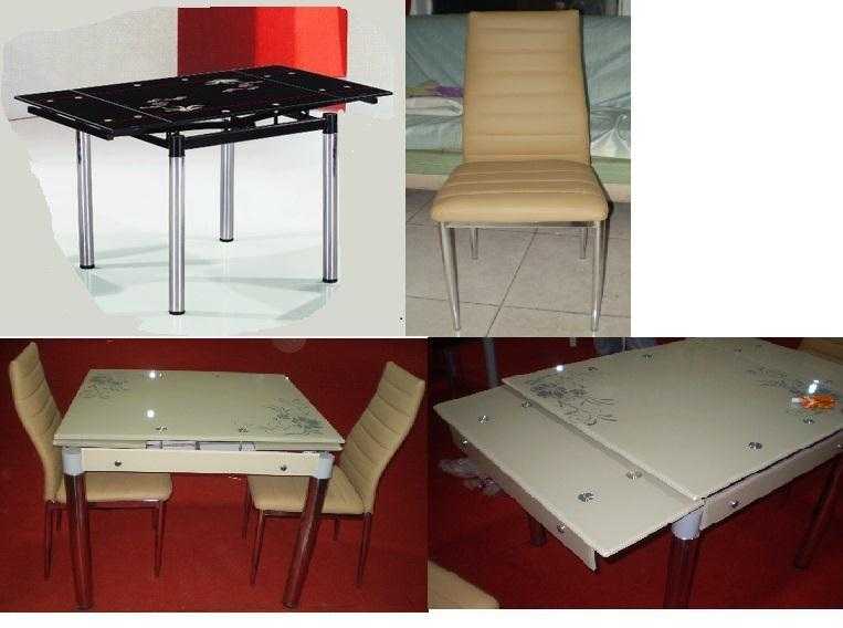 DINING TABLE EXTENDING, 4 CHAIRS, GLASS TOP, CLEARANCE BARGAIN