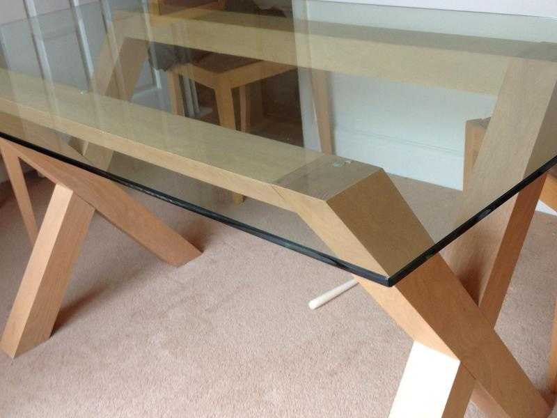 Dining Table Trestle Style with Glass Top