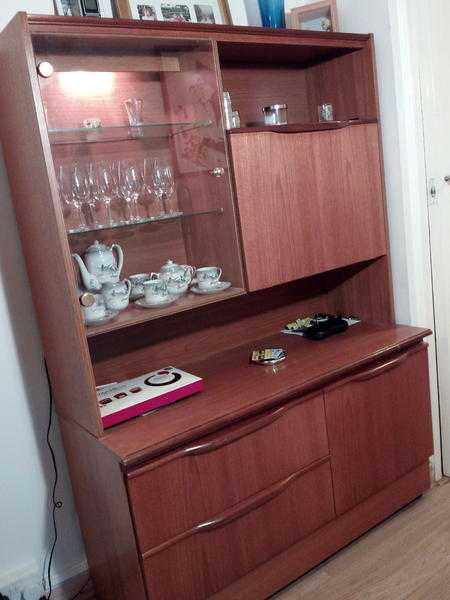 Display Unit in Teak colour with Drinks Cabinet amp Storage Drawers amp Cupboard