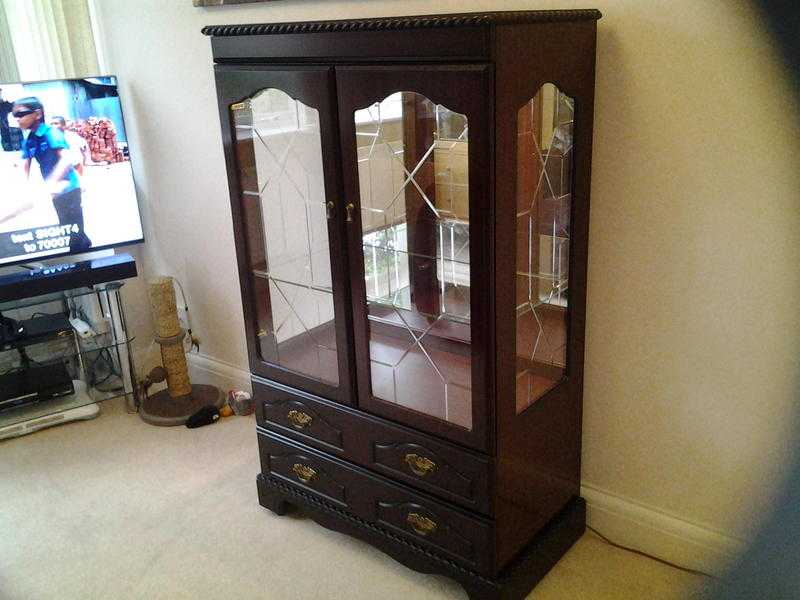 Display UnitCabinet Mahogany Veneer with two storage drawers and light.