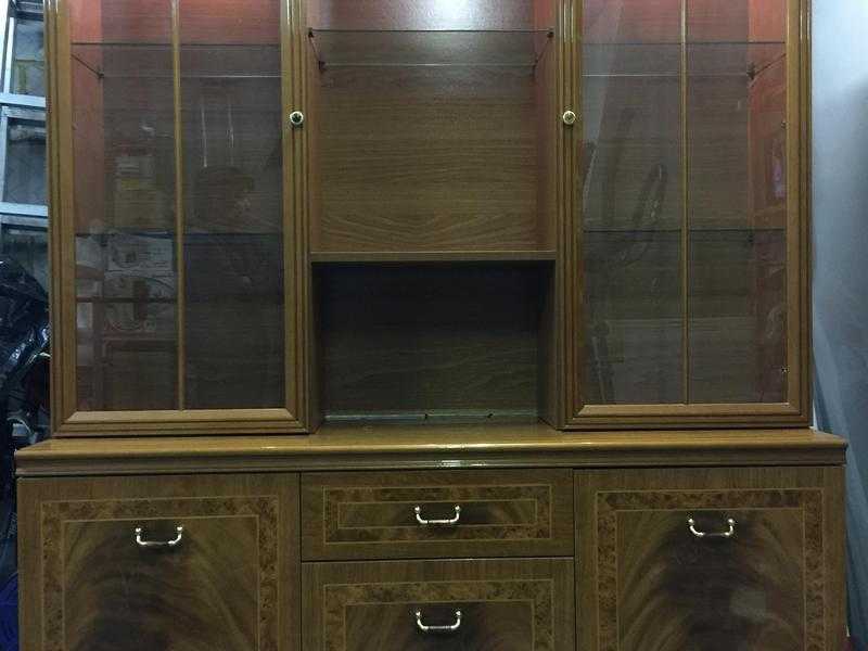 Display wall unit with lights, excellent condition, teak, must be seen