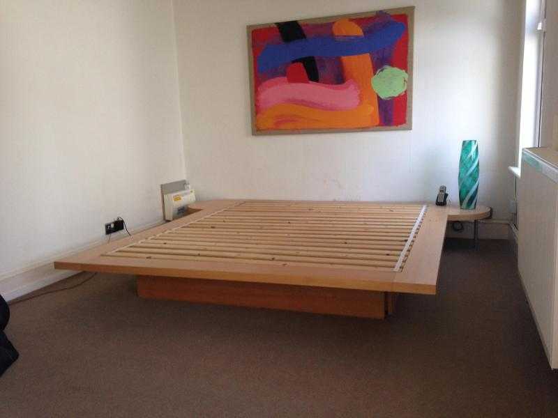 Double Bed, Designer Floating Base in Beechwood.