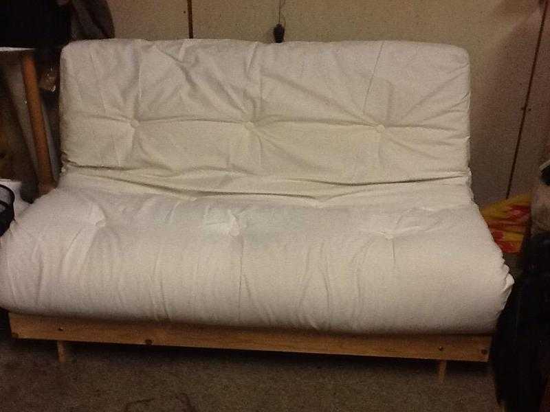 Double Cream Argos Futon with Wooden Base - VGC