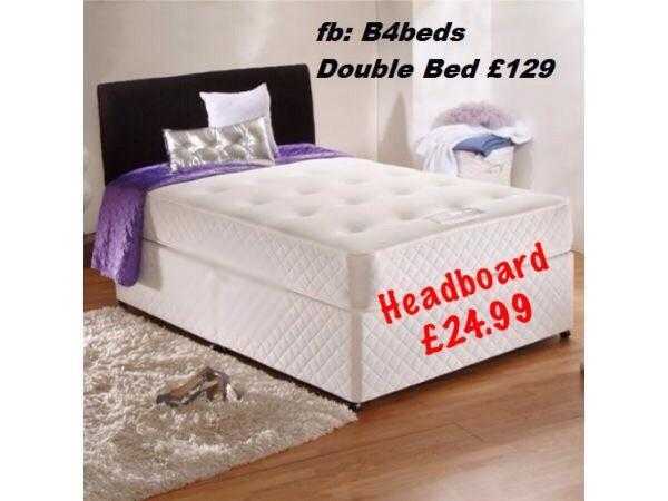 Double divan bed with reversible orthopaedic mattress or sprung memory foam mattress